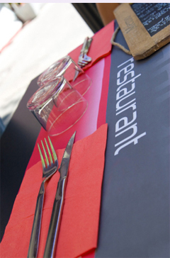 Photo of a couple of simple place settings in a restaurant